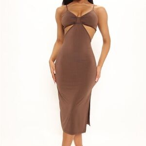 Fashion Nova Chocolate Brown Midi Dress with Cutouts